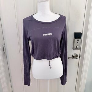 Gymshark Long Sleeve Crop Top M | Purple Mesh Drawstring